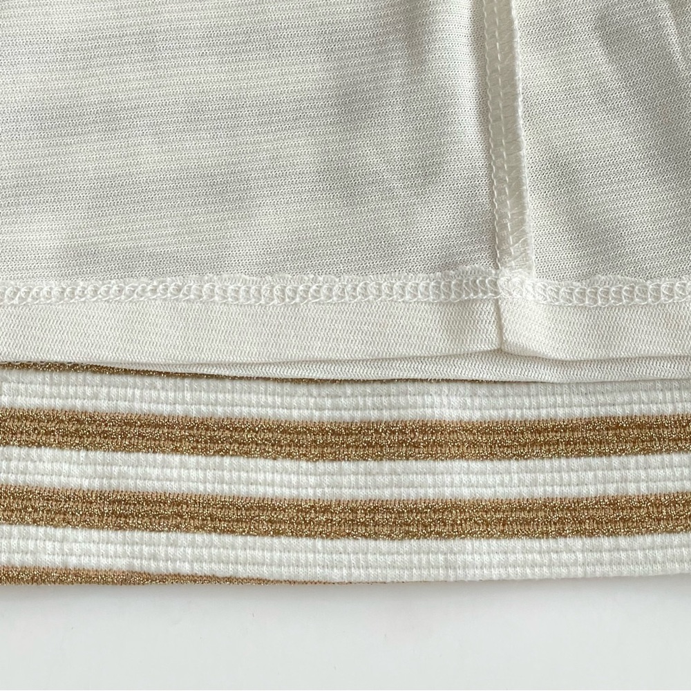 Lilly Pulitzer Cream & Gold Striped wide strap split neck tailored Mini Dress S - Picture 10 of 13